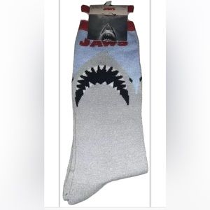 Jaws Crew Socks 1 Pair Men 6.5-12 Gray Blue Red Icon Spielberg Horror Film Shark